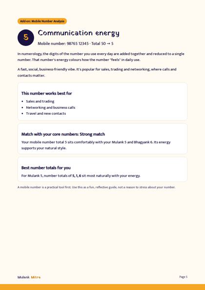Mobile number analysis page